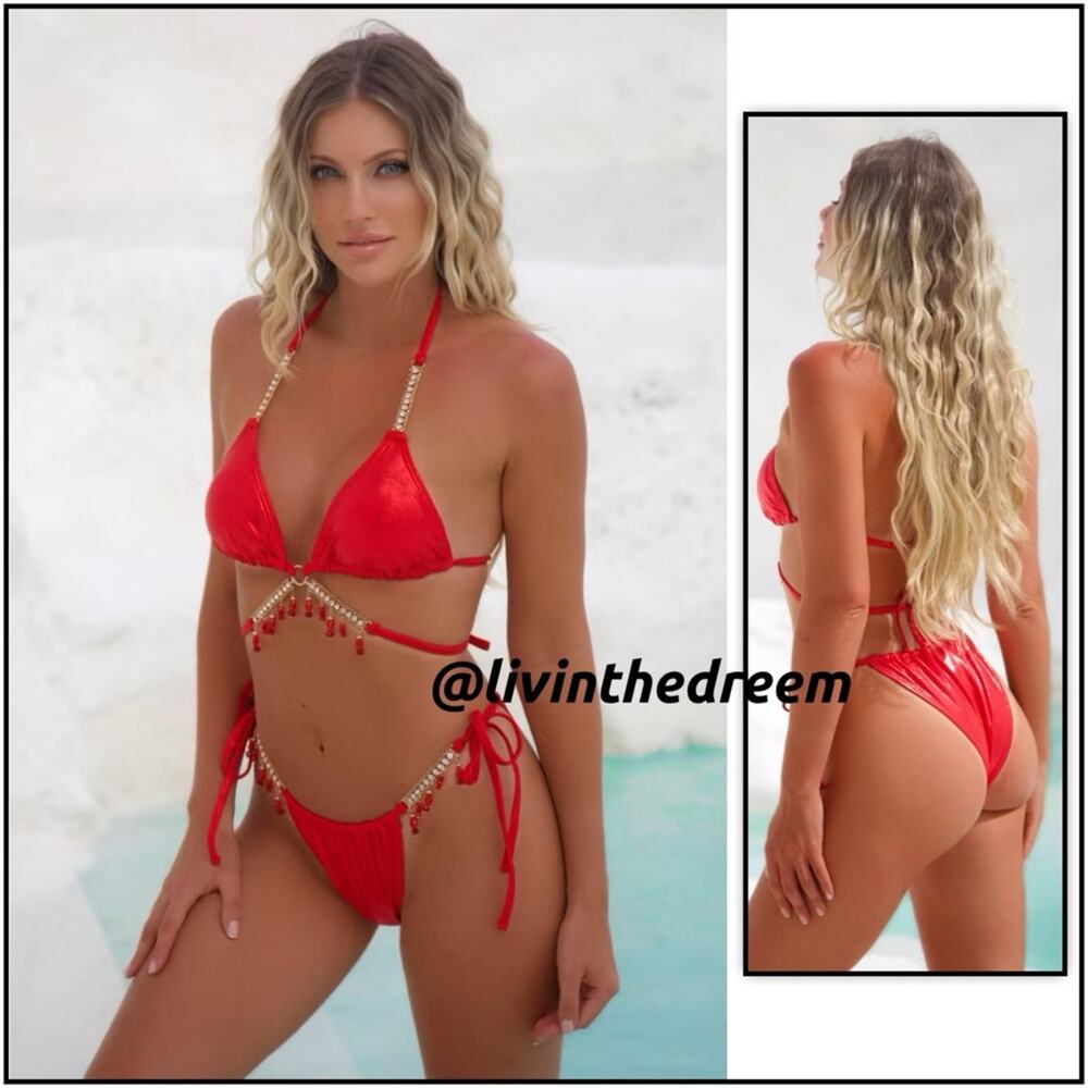 MODA MINX MAGIC IN MAKO ARIEL WRAP TRIANGLE L RUCHED TIE SIDE BIKINI BOTTOM M